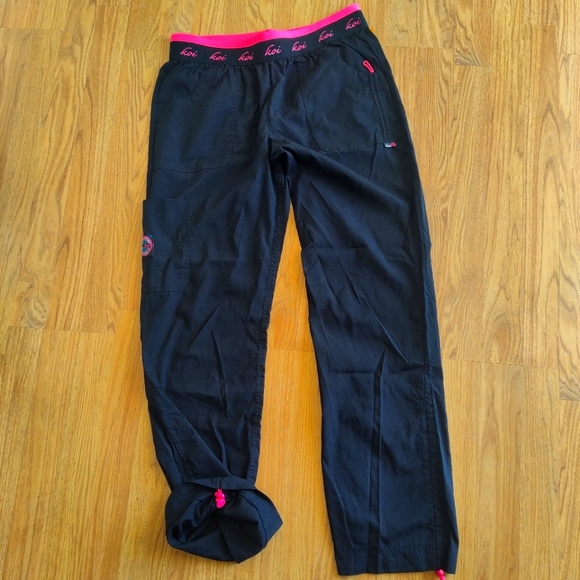 Koi Lite Pants - Koi Lite sz M Black /Pink Long scrub pants , multi pockets, elastic waist, Excl